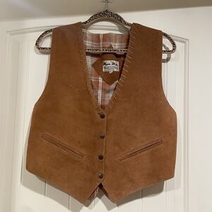 Mona Mode Suede‎ Leather Vest Mens Size Medium Plaid Western Cowboy Button Front